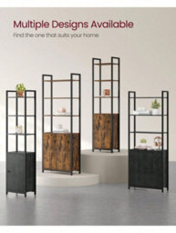 LEDREM 6-Tier Bookcase, Tall Bookshelf With Door, Adjustable Shelves, Living Room Bedroom, Rustic Brown And Black - thumbnail 7