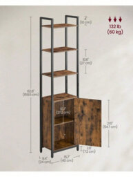 LEDREM 6-Tier Bookcase, Tall Bookshelf With Door, Adjustable Shelves, Living Room Bedroom, Rustic Brown And Black - thumbnail 6