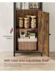 LEDREM 6-Tier Bookcase, Tall Bookshelf With Door, Adjustable Shelves, Living Room Bedroom, Rustic Brown And Black - thumbnail 4