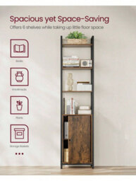 LEDREM 6-Tier Bookcase, Tall Bookshelf With Door, Adjustable Shelves, Living Room Bedroom, Rustic Brown And Black - thumbnail 3