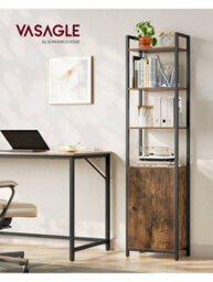 LEDREM 6-Tier Bookcase, Tall Bookshelf With Door, Adjustable Shelves, Living Room Bedroom, Rustic Brown And Black - thumbnail 1