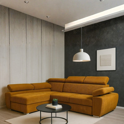 Boston Mini Premium Left Hand Corner Sofa Bed Yellow Corduroy Upholstery With Storage And Bonell Spring Support - image 1