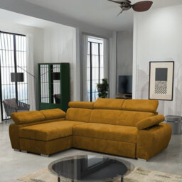 Boston Mini Premium Left Hand Corner Sofa Bed Yellow Corduroy Upholstery With Storage And Bonell Spring Support - thumbnail 2