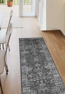 Melrose Colorama Traditional Design Charcoal Area Runner Rug 067/300Cm - image 1
