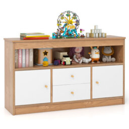 Costway Kids Toy Storage Organizer Wooden Children Bookshelf Storage Chest W/ Open Shel - thumbnail 2