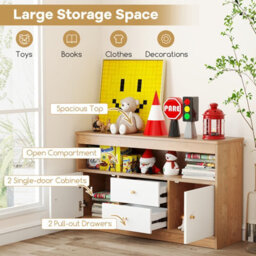 Costway Kids Toy Storage Organizer Wooden Children Bookshelf Storage Chest W/ Open Shel - thumbnail 6