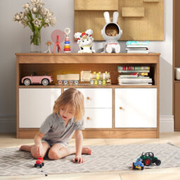 Costway Kids Toy Storage Organizer Wooden Children Bookshelf Storage Chest W/ Open Shel - thumbnail 4