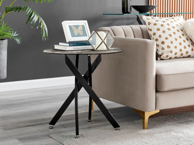 Furniturebox Uk Novara Round Side Table With Grey Glass Marble Effect Top And Black Legs - image 1
