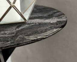 Furniturebox Uk Novara Round Side Table With Grey Glass Marble Effect Top And Black Legs - thumbnail 3