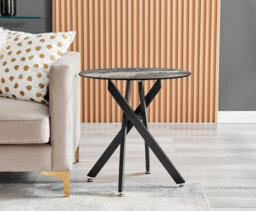 Furniturebox Uk Novara Round Side Table With Grey Glass Marble Effect Top And Black Legs - thumbnail 2