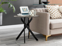 Furniturebox Uk Novara Round Side Table With Grey Glass Marble Effect Top And Black Legs - thumbnail 1