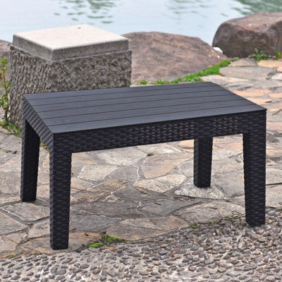 Urbn-Garden Urbngarden 72Cm Width Black Rattan Coffee Table Wood Look Top Outdoor Garden Balcony Patio - image 1