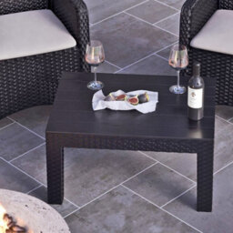 Urbn-Garden Urbngarden 72Cm Width Black Rattan Coffee Table Wood Look Top Outdoor Garden Balcony Patio - thumbnail 4