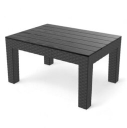 Urbn-Garden Urbngarden 72Cm Width Black Rattan Coffee Table Wood Look Top Outdoor Garden Balcony Patio - thumbnail 2