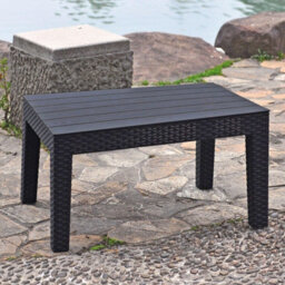 Urbn-Garden Urbngarden 72Cm Width Black Rattan Coffee Table Wood Look Top Outdoor Garden Balcony Patio - thumbnail 1