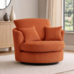 Furnishings For Less UK Luxor Jumbo Cord Orange Fabric Single Seater 360 Degree Swivel Chair Sofa Accessory - thumbnail 2