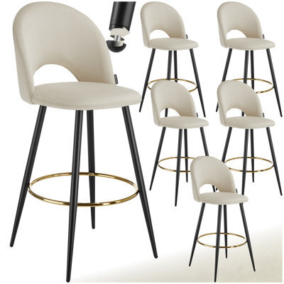 Tectake Bar Stool Rachel With Backrest And Velvet Look Cover, 49 X 58 X 110 Cm - Cream/black, Set Of 6 - image 1