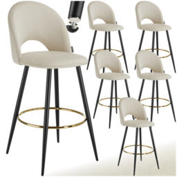 Tectake Bar Stool Rachel With Backrest And Velvet Look Cover, 49 X 58 X 110 Cm - Cream/black, Set Of 6 - thumbnail 1