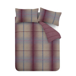 Catherine Lansfield Bedding Brushed Cotton Melrose Tweed Check Reversible Duvet Cover Set With Pillowcases Plum - thumbnail 5