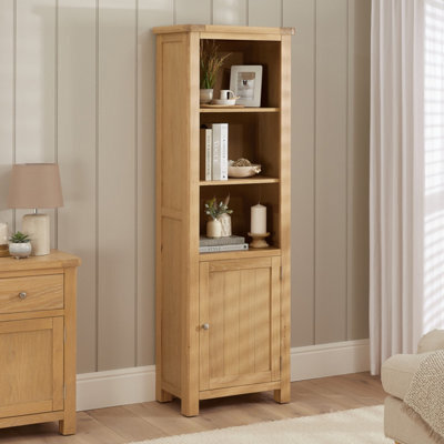 The Furniture Market Marbury Oak Tall Narrow Bookcase With 1 Door Cupboard - image 1