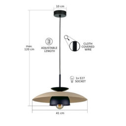 Luminosa Lighting Luminosa Zenya Dome Pendant Ceiling Light Beige, Black 1X E27 - thumbnail 3
