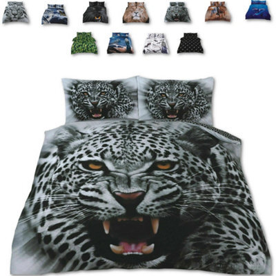 TheWhiteWater Limited Angry Snow Leopard Bed Set  - 3D Animal Printed Single Beddings Duvet Cover + Matching Pillowcases - image 1