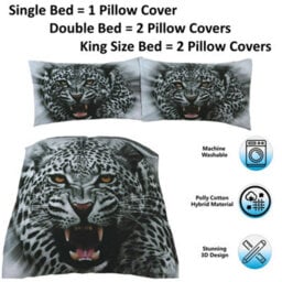 TheWhiteWater Limited Angry Snow Leopard Bed Set  - 3D Animal Printed Single Beddings Duvet Cover + Matching Pillowcases - thumbnail 7