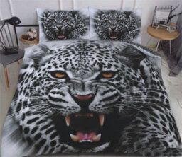TheWhiteWater Limited Angry Snow Leopard Bed Set  - 3D Animal Printed Single Beddings Duvet Cover + Matching Pillowcases - thumbnail 2