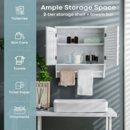 Gainoom Bathroom Medicine Cabinet Wall Mounted Louvered Doors Cabinet-White - thumbnail 4
