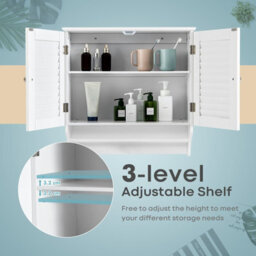 Gainoom Bathroom Medicine Cabinet Wall Mounted Louvered Doors Cabinet-White - thumbnail 3