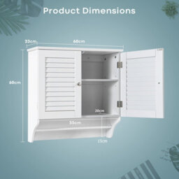 Gainoom Bathroom Medicine Cabinet Wall Mounted Louvered Doors Cabinet-White - thumbnail 2