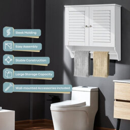 Gainoom Bathroom Medicine Cabinet Wall Mounted Louvered Doors Cabinet-White - thumbnail 7