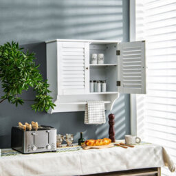 Gainoom Bathroom Medicine Cabinet Wall Mounted Louvered Doors Cabinet-White - thumbnail 6