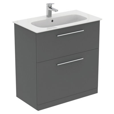 Ideal Standard I.life A Matt Quartz Grey Freestanding Vanity Unit & Basin Set With 2 Chrome Effect Handle (W)840mm (H)853mm - image 1