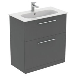 Ideal Standard I.life A Matt Quartz Grey Freestanding Vanity Unit & Basin Set With 2 Chrome Effect Handle (W)840mm (H)853mm - thumbnail 1