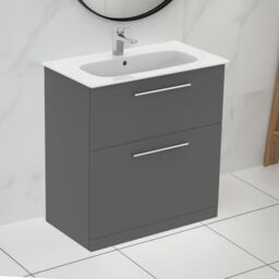 Ideal Standard I.life A Matt Quartz Grey Freestanding Vanity Unit & Basin Set With 2 Chrome Effect Handle (W)840mm (H)853mm - thumbnail 2