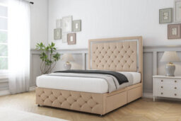"Sloomy Sofia Chrome Pebble Plush Divan Bed Set 2 Drawers Right Side - 54"" Floor Standing  & 12""  Footboard 3' Single" - thumbnail 2