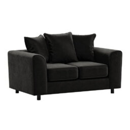 Furnishings For Less UK Brooklyn Plush Velvet Fabric 2 Seater Sofa Foam Black - thumbnail 1