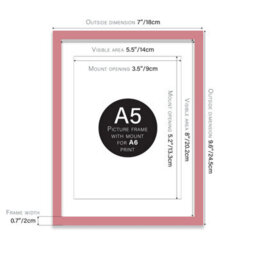 A5 Pink Picture Frame With Mount For A6 (10.5 X 14.8Cm - 4.1 X 5.8In) Poster, Photo, Artwork, Or Print. - thumbnail 2