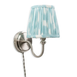 Valuelights Neely Plug In Brushed Chrome Easy Fit Wall Light With Blue Pleated Fabric Tapered Lampshade