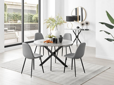 Furniturebox Uk Novara Grey Concrete Effect Black Leg 120Cm Round Dining Table & 4 Grey Corona Black Leg Chairs - image 1
