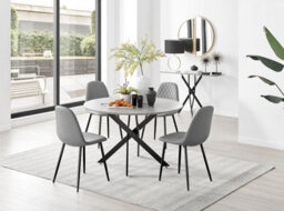 Furniturebox Uk Novara Grey Concrete Effect Black Leg 120Cm Round Dining Table & 4 Grey Corona Black Leg Chairs - thumbnail 1