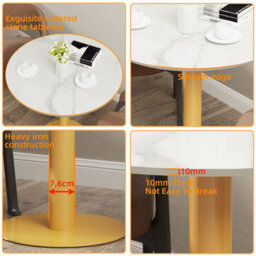 Artloge 76X78Cm Round Sintered Stone Dining Table Breakfast Kitchen Living Room Cafe Bar Furniture - thumbnail 8