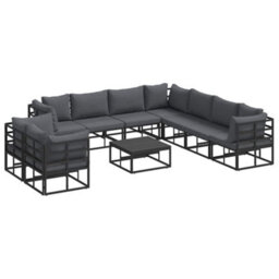 Berkfield Garden Sofa Set With Cushion 10 Pcs Black Aluminium - thumbnail 2