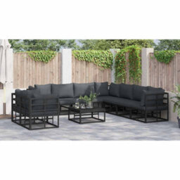 Berkfield Garden Sofa Set With Cushion 10 Pcs Black Aluminium - thumbnail 4