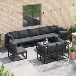 Berkfield Garden Sofa Set With Cushion 10 Pcs Black Aluminium - thumbnail 3