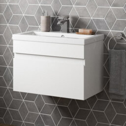 Affine 600mm Bathroom Vanity Unit Basin Storage Wall Hung Cabinet Furniture White Gloss - thumbnail 1