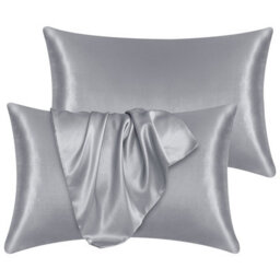 Ameha Silver 100% Satin Silk Pillowcase Pair 50X75Cm - Soft Luxury Pillow Case For Hair & Skin, Envelope Closure, Machine Washable