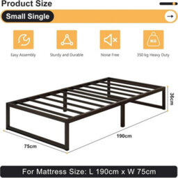 Metal Bed Frame Small Single 75X190Cm Black Noise-Free Platform With Storage - thumbnail 2