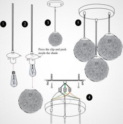 Ledsone Modern 3 Way Decorative Vine Ball Rattan Shade Chandelier Three Head Ceiling Pendant Light Home Decor Black, Blue - thumbnail 2